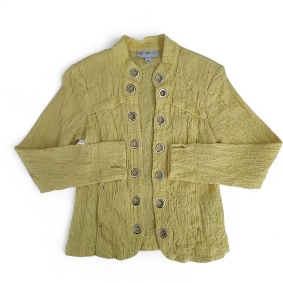 Lana Lee Vintage Yellow Textured Jacket Women’s 6 Grommet Button Front Rare Find - Picture 2 of 16